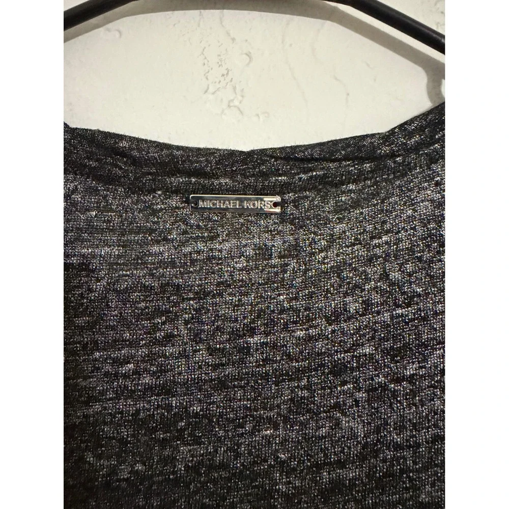 Michael Kors Womens Metallic Silver Black Linen Flutter Sleeve Top XS